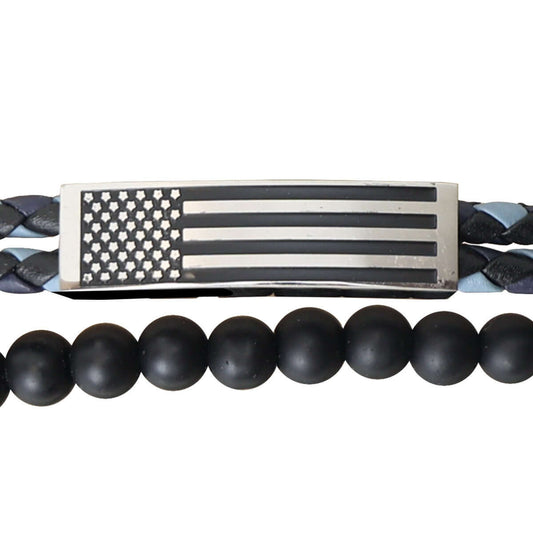 Flag Wrap Braided Bead Mens Bracelet