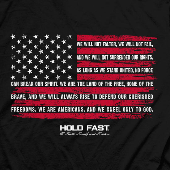 Hold Fast Mens T Shirt We Will Not Falter Back Closeup