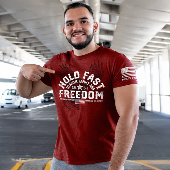 Hold Fast Mens T Shirt Freedom Eagle Crest Male Model