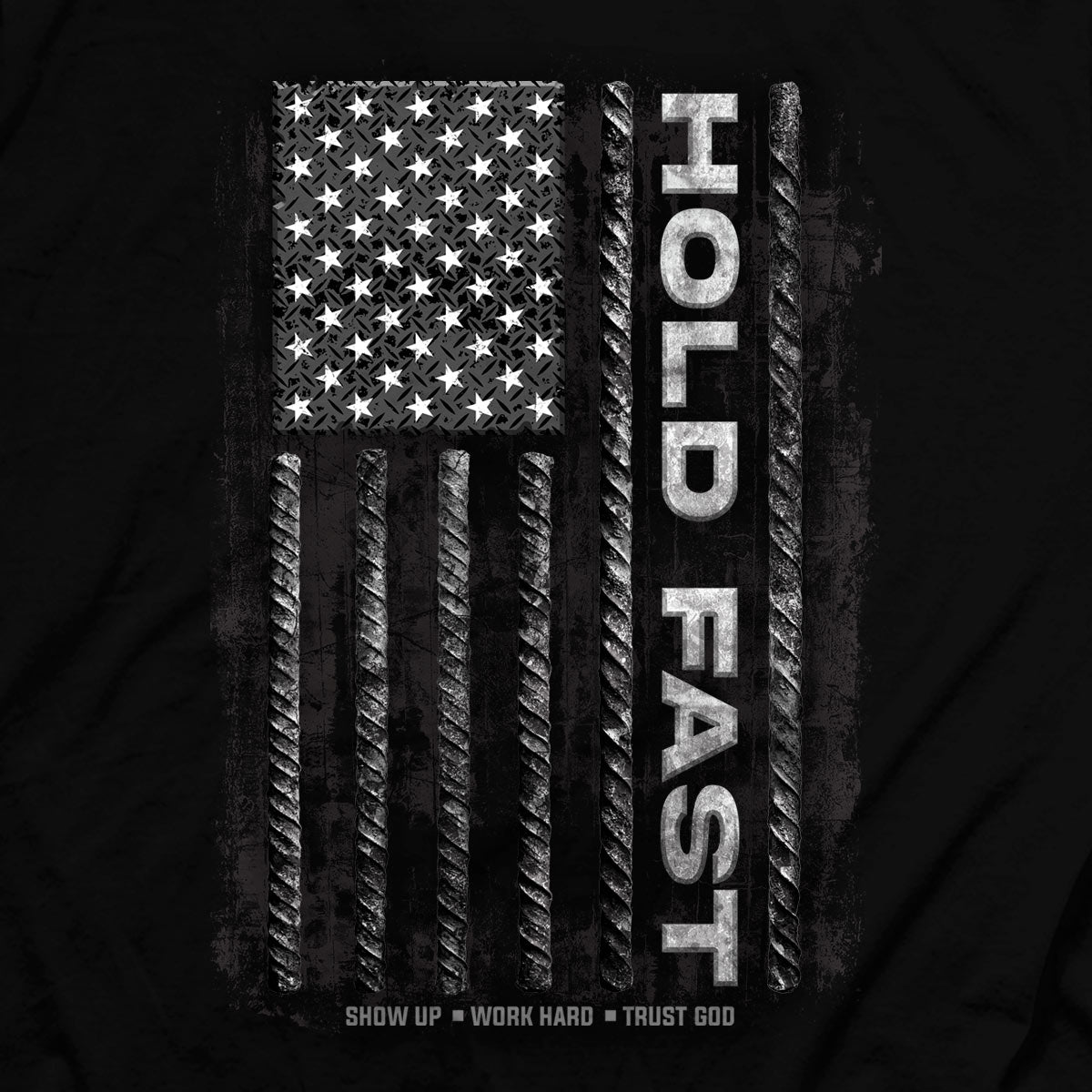 Hold Fast Mens T Shirt Rebar Flag Back Closeup