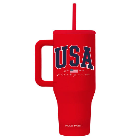 USA Red 40 oz Mug With Straw